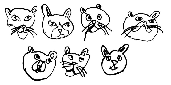 Set of funny hand drawn cat faces