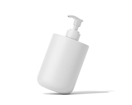 Blank White plastic cosmetic shampoo bottle, lotion pump bottle Packaging Isolated On Transparent Background, Prepared For Mockup, 3D Render.