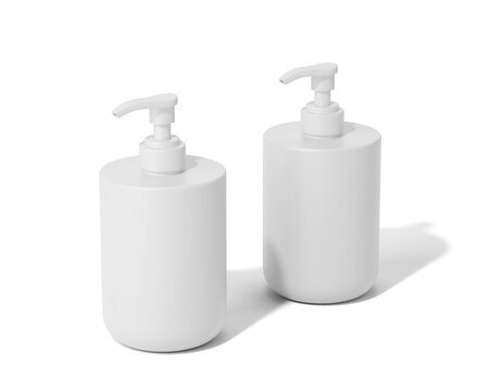 Blank White plastic cosmetic shampoo bottle, lotion pump bottle Packaging Isolated On Transparent Background, Prepared For Mockup, 3D Render.
