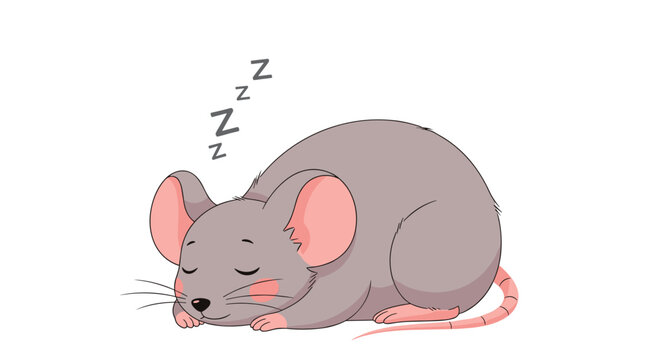 Cute gray mouse sleeping peacefully with closed eyes and several z characters floating above its head in a sweet art.