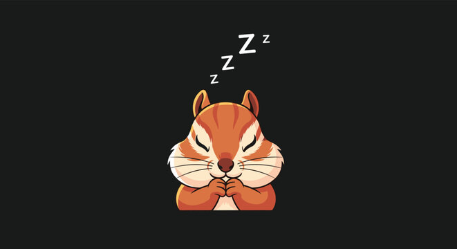 Cute chipmunk cartoon character sleeping soundly with its paws together and Zzz symbols above its head on black background.