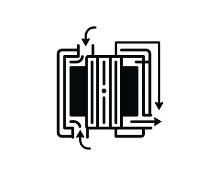 Hydrogen fuel cell system icon with inflow and outflow arrows. This diagram shows an energy generation process.