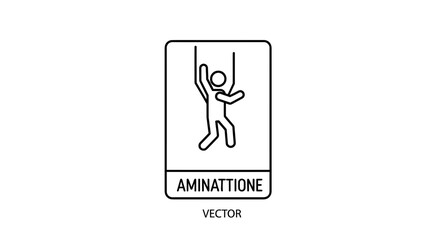 Fototapeta premium Warning Sign: Person Climbing Rope, Aminattione Text, Vector Graphic