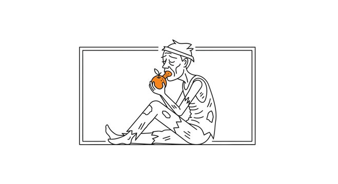 Starving Man Eating Apple, Poverty, Hunger, Despair, Homelessness, Survival