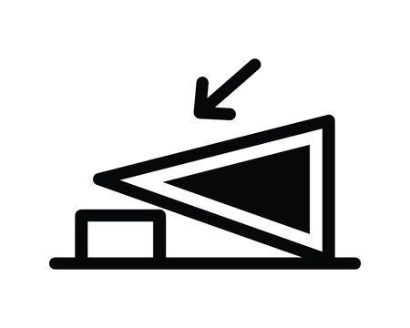 Mechanical wedge vector icon illustrating force applied to lift an object below.