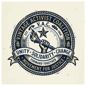 Vintage activist coalition logo design.