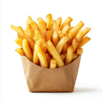 Full scoop of french fries in paper carton