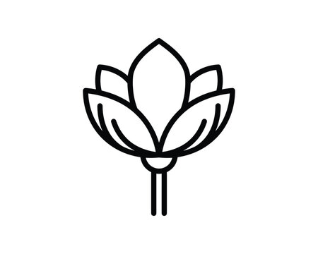 Outline vector icon of a flower sepal structure with a stem, perfect for floral design projects.