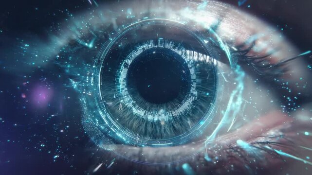 Close up of human eye with digital overlay science and technology concept