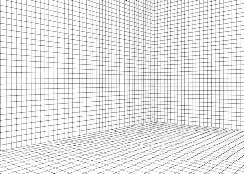 Abstract geometric grid pattern forming a corner of a room