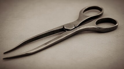 Obraz premium antique metal scissors on textured surface, close-up still life conveying a nostalgic and contemplative mood