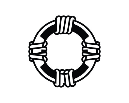 Stylized fluxgate magnetometer core with windings. Detailed black and white vector illustration.