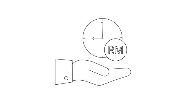 Hand Holding Clock with Malaysian Ringgit Symbol Icon.