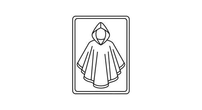 Raincoat icon, hooded poncho symbol, outdoor protection, weather gear, simple line art