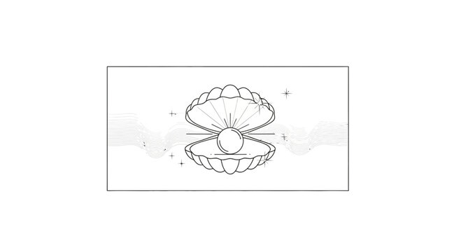 Open Clam Shell Revealing a Luminous Pearl with Sparkling Light Effects