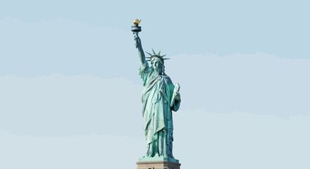 Fototapeta premium The Majestic Statue of Liberty Stands Tall Against the Blue Sky, a Symbol of Freedom
