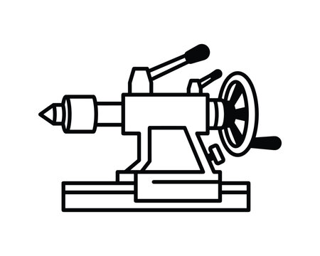 Vector outline illustration of a machinist lathe tailstock with handwheel and center point for metalworking