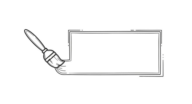 Hand-drawn paintbrush creating a blank rectangular frame, artistic concept