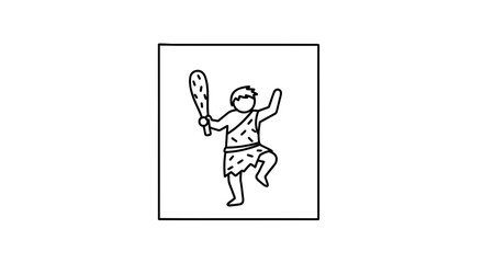 Fototapeta premium Caveman Icon Dancing with Club, Prehistoric Man Character Vector Illustration