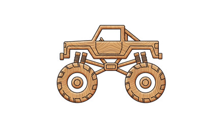 Obraz premium Wooden Monster Truck Toy Car Silhouette, Cartoon Style, Isolated on White Background
