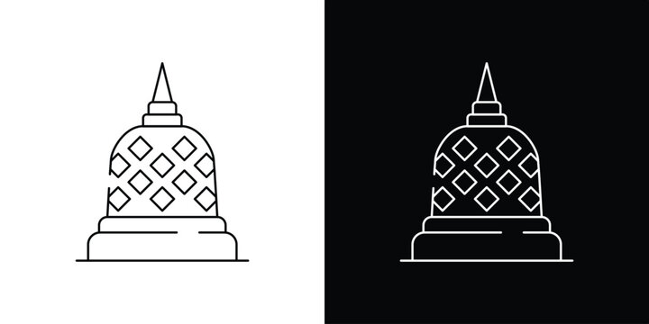 Outline icon illustration of a temple stupa with a diamond pattern on a white and black background