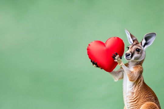 ハートのオブジェを手に持つカンガルー | A kangaroo holding a heart-shaped object Generative AI