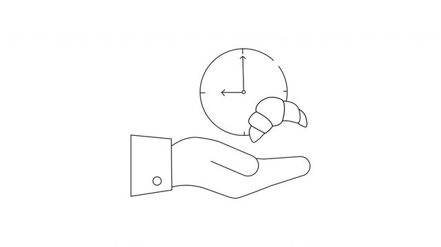 Hand Holding Croissant and Clock Symbolizing Time for Breakfast.