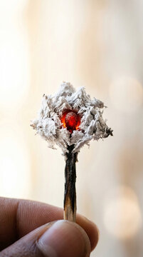 Extreme Macro Photography of a Burning Matchstick Resembling Volcanic Lava