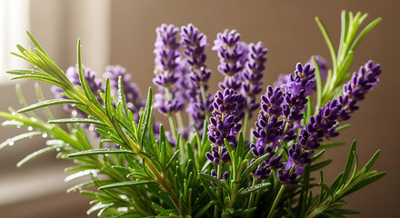 Fototapeta premium A close up view of vibrant lavender flowers and green foliage on transparent background