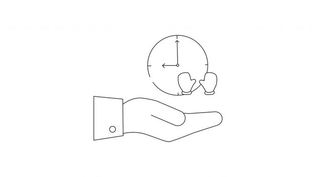 Hand Holding Pendulum Clock Time Concept Line Art.