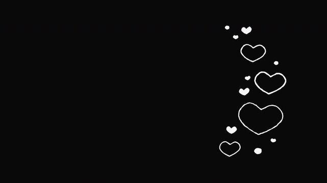 Hand-drawn hearts animation on the right side with copy space.