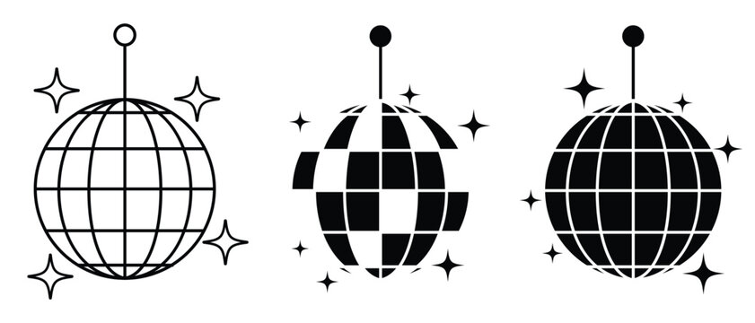 Disco ball icon concept. Disco Ball party symbol. Disco ball Line and solid style. Dance club Ball icons collection. Vector illustration.