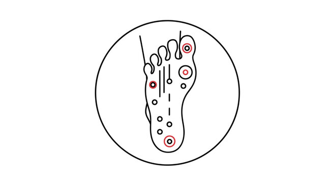 Acupressure points on human foot sole, reflexology chart illustration, health concept