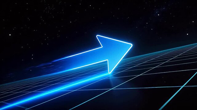 Blue neon arrow in space