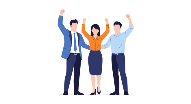 Business people celebrating with raised hands.