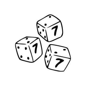 vintage three rolling dice icon with faces drawing