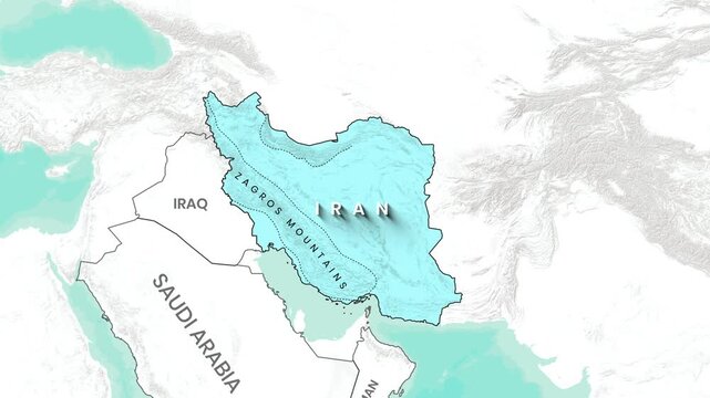 Iran mountain range map animation featuring Zagros and Alborz geographic terrain video