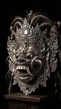 A dramatic silver sculpture inspired by Rangda, the legendary demon queen in Balinese mythology. The fierce expression and intricate carvings showcase the mystical depth of Indonesian cultural storyte