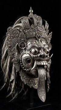 A dramatic silver sculpture inspired by Rangda, the legendary demon queen in Balinese mythology. The fierce expression and intricate carvings showcase the mystical depth of Indonesian cultural storyte