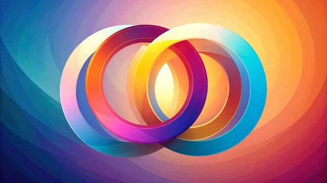 Interlocking glossy rings on colorful gradient background