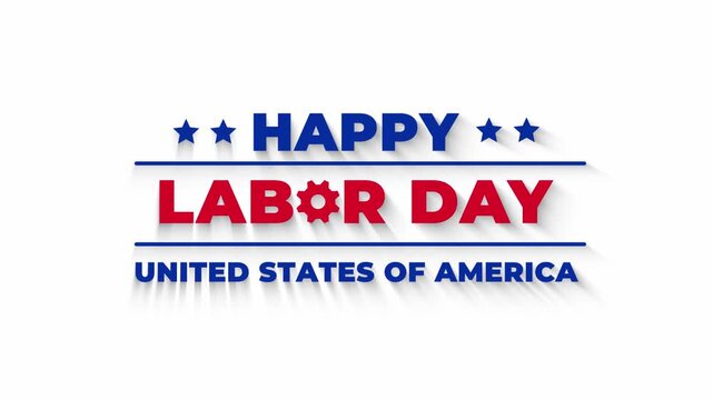 Happy Labor Day USA Typography Animation, Patriotic Red Blue Typography with Gear Icon and Shadow