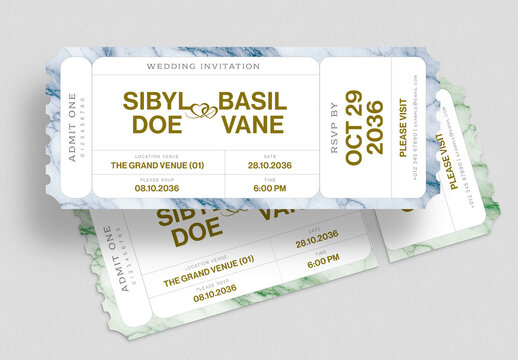 Wedding Ticket Invitation Template, Luxe RSVP Admit One Pass, Elegant Save The Date Card Design
