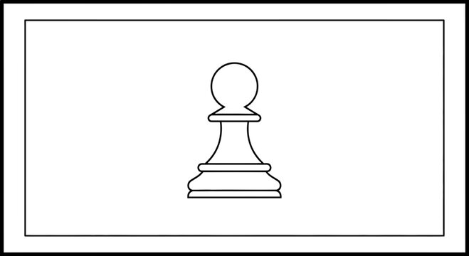 Minimalist Chess Pawn Icon, Black and White Outline, Strategic Game Piece