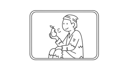 Naklejka premium Happy Person Holding a Pear, Simple Line Drawing, Healthy Food Concept