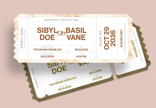 Wedding Ticket Invitation Template, Luxe RSVP Admit One Pass, Elegant Save The Date Card Design