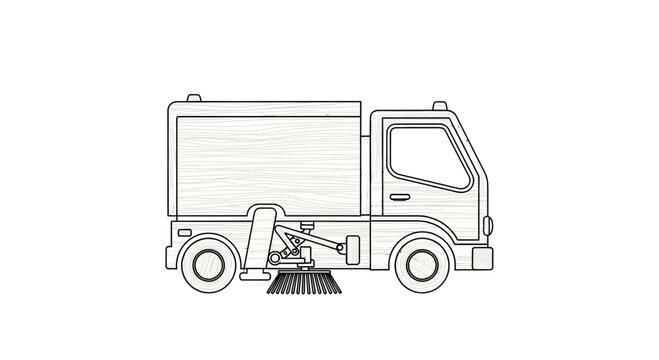 Street Sweeper Truck Illustration - Cleaning Vehicle Line Art