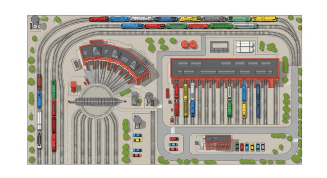 Detailed miniature model train set with multiple tracks and buildings.