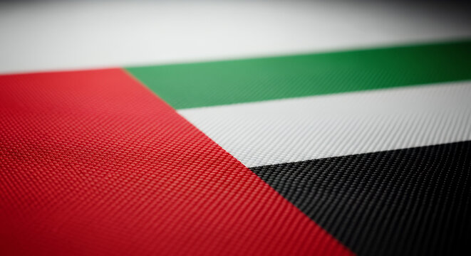 Close-up of the United Arab Emirates National Flag with Detailed Fabric Texture and Shallow Depth of Field for UAE National Day Celebration