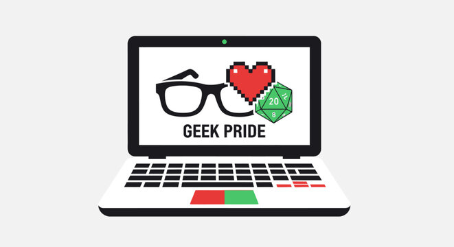 Geek Pride Day concept illustration with laptop and nerd icons