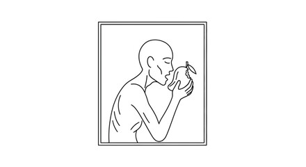 Fototapeta premium Minimalist Line Art: Person Smelling a Mango, Symbolizing Freshness and Healthy Eating